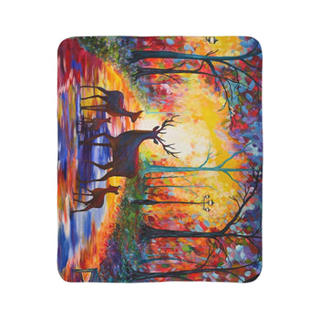 Colorful Forest Fleece Sherpa Blanket - Cozy Home Decor for Nature Lovers