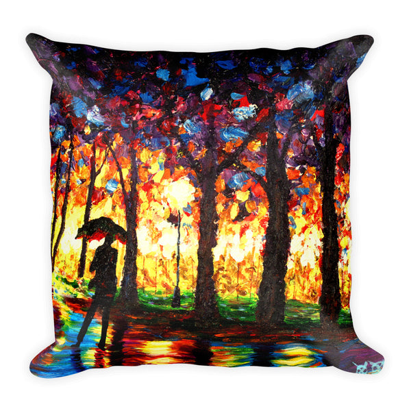 Square Pillow - Stroll in the Rain